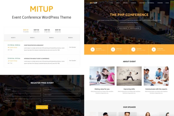 MitUp Theme event and conference WordPress theme preview