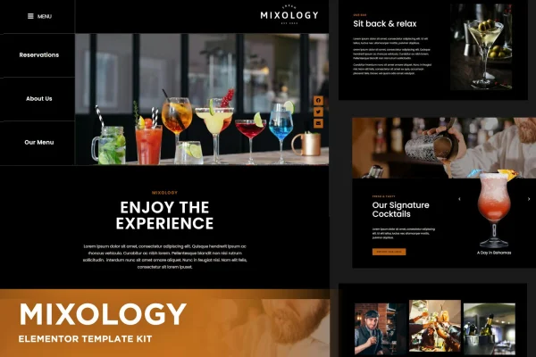 Mixology bar and cocktails Elementor template kit cover image