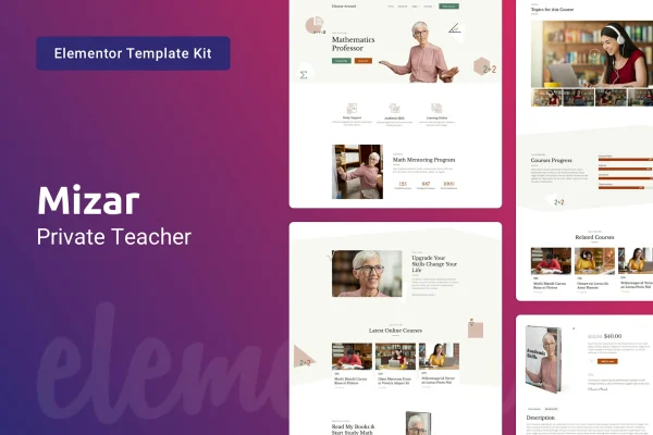 Mizar private teacher and education Elementor template kit preview