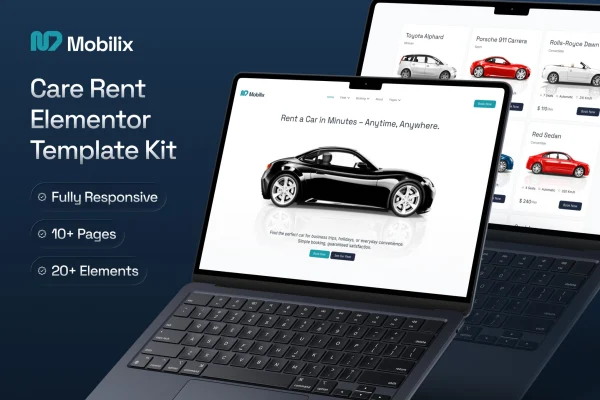 Mobilix car rental Elementor template kit preview