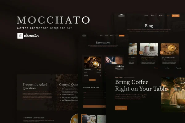 Mocchato coffee shop Elementor template kit preview