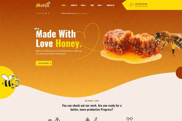 Modhu beekeeping and honey WordPress theme preview