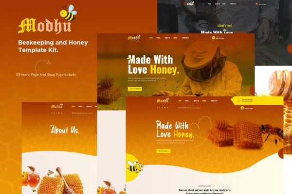 Modhu beekeeping and honey Elementor template kit preview