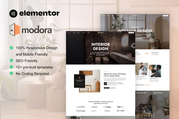 Modora interior design and architecture Elementor template kit cover