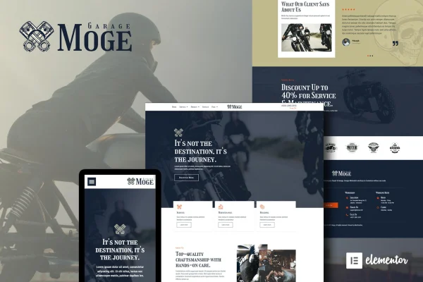 Moge motorcycle repair and service Elementor template kit preview