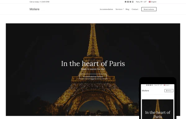 Moliere hotel and rental WordPress theme preview