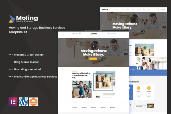 Moling moving and storage Elementor template kit page previews