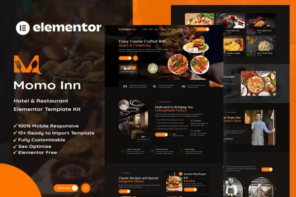 MomoInn hotel and restaurant Elementor template kit cover image