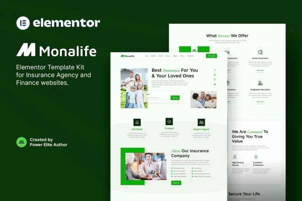 Monalife insurance agency and finance Elementor template kit cover image