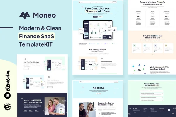 Moneo finance management Elementor template kit cover image