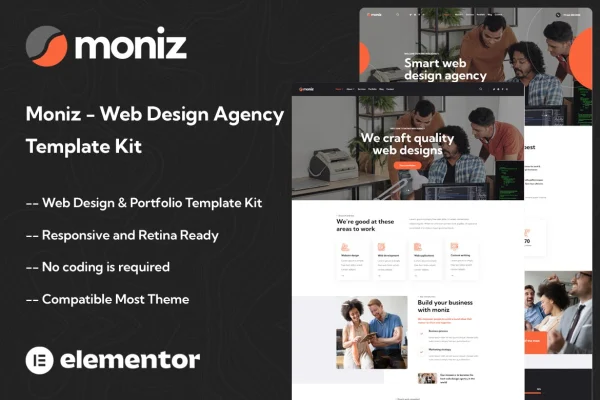 Moniz web design agency Elementor template kit page previews