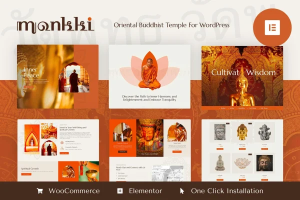 Monkki Oriental Buddhist Temple Elementor Pro template kit preview