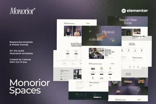 Monorior Space gradient interior Elementor template kit preview
