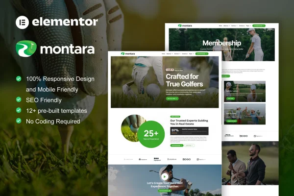 Montara golf club and academy Elementor template kit preview