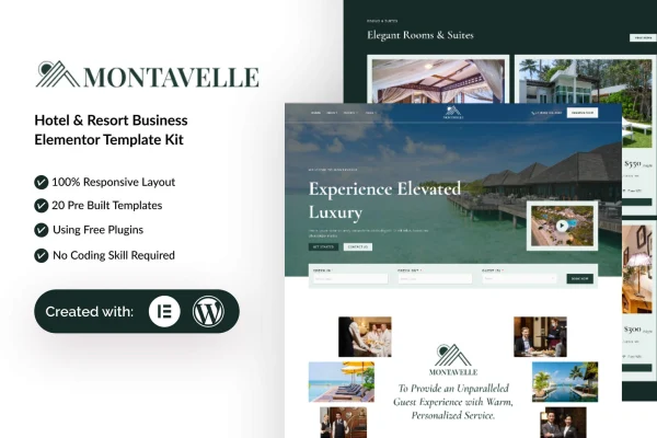 Montavelle hotel and resort Elementor template kit preview