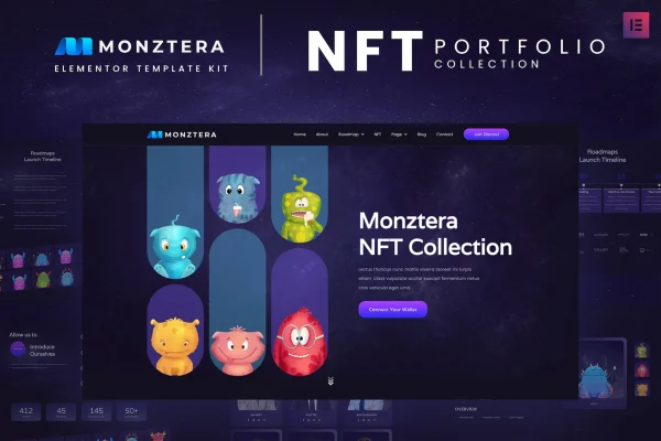 Monztera NFT portfolio Elementor template kit preview