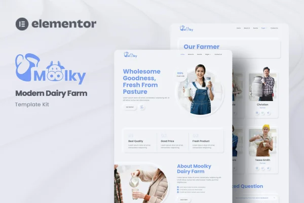 Moolky dairy farm Elementor template kit cover image