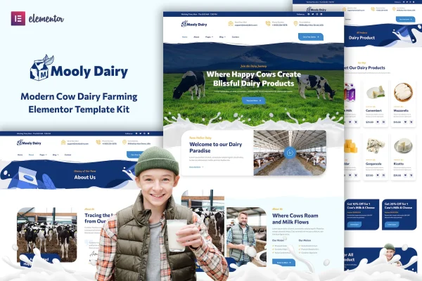 Mooly dairy farming Elementor template kit cover image