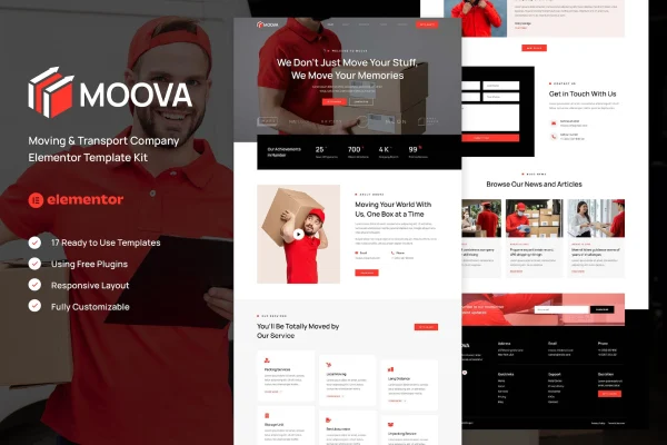 Moova moving and transport company Elementor template kit preview