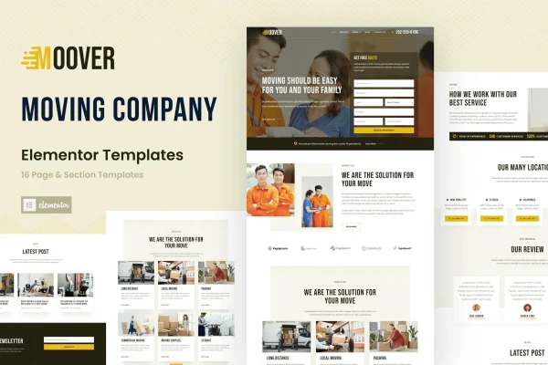 Moover moving company Elementor template kit preview