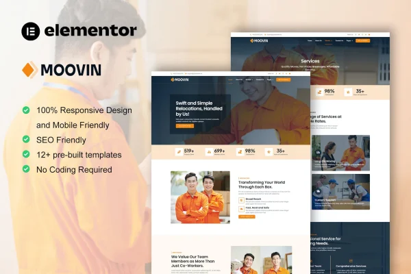 Moovin moving company Elementor template kit preview