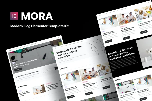 Mora modern blog Elementor template kit preview
