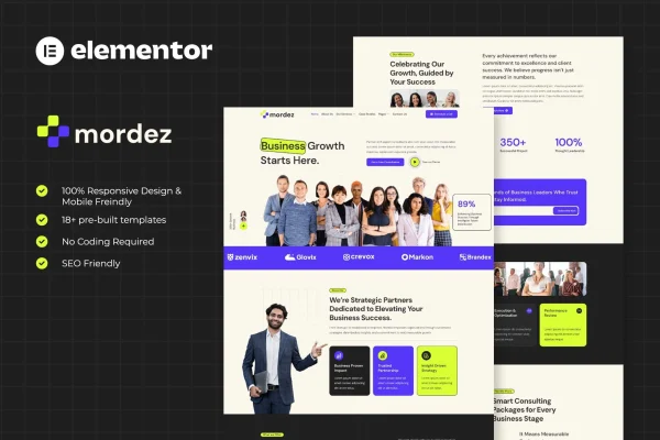 Mordez business consulting Elementor template kit cover image