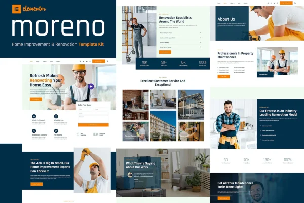 Moreno home improvement and renovation Elementor template kit preview