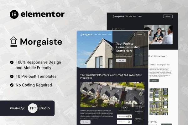 Morgaiste real estate mortgage Elementor template kit preview