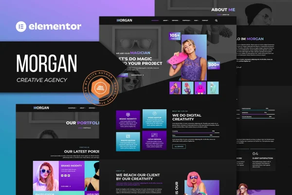 Morgan creative agency and portfolio Elementor template kit preview