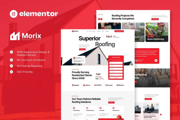 Morix roofing services Elementor Pro template kit cover image