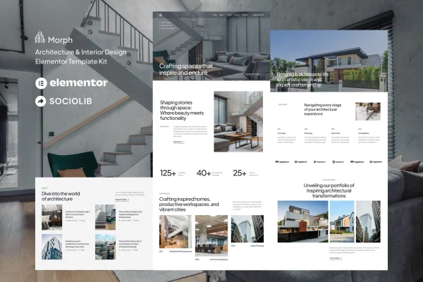 Morph architecture and interior design Elementor template kit preview