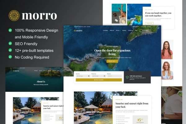 Morro hotel and resort Elementor template kit page previews