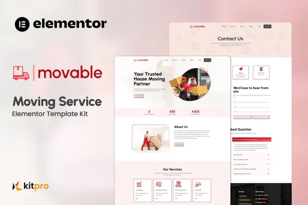 Movable moving service Elementor template kit preview