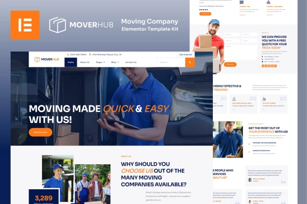 Moverhub moving company Elementor template kit preview