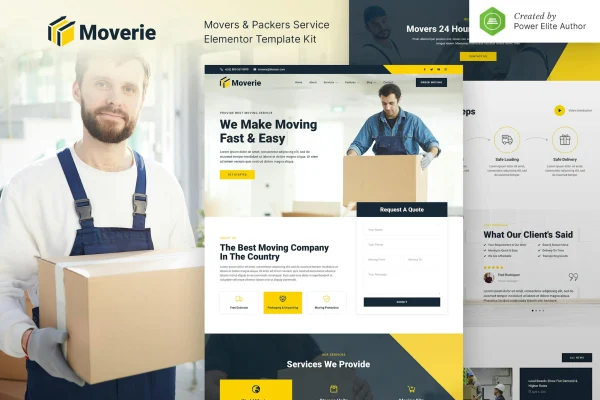 Moverie movers and packers Elementor template kit preview