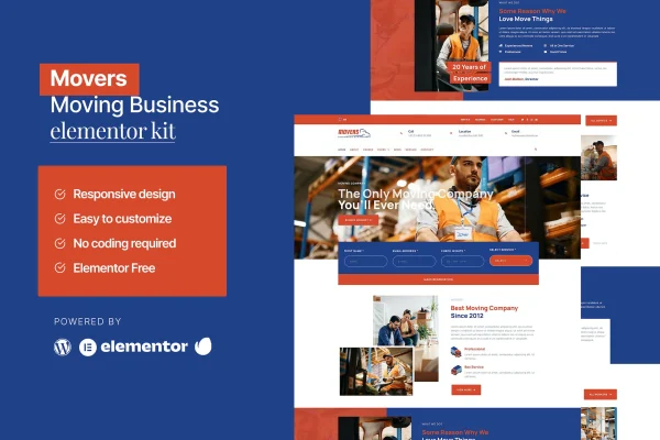 Movers moving company Elementor template kit preview