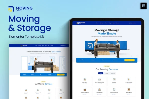 MovingExpress moving and storage company Elementor template kit preview
