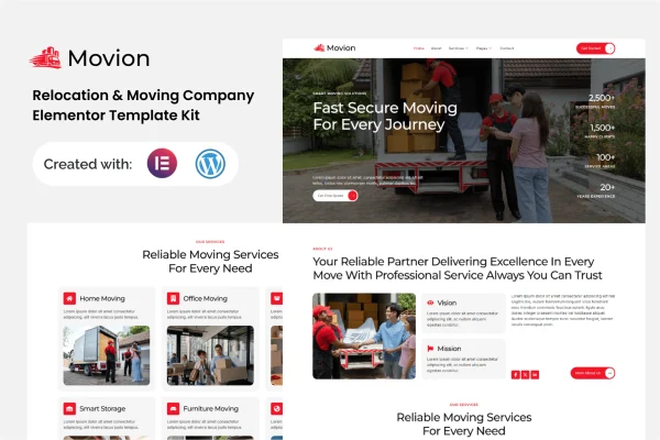 Movion relocation and moving company Elementor template kit preview