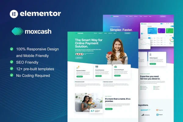 MoxCash payment gateway Elementor template kit preview
