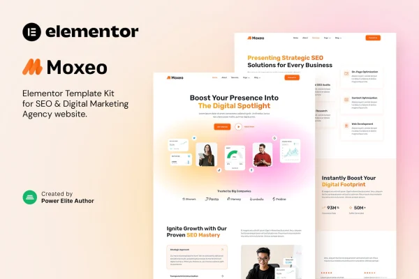 Moxeo SEO and digital marketing agency Elementor template kit preview