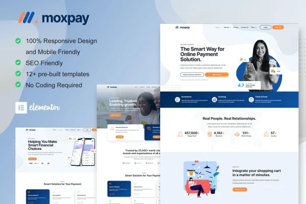 Moxpay online payment gateway Elementor template kit preview
