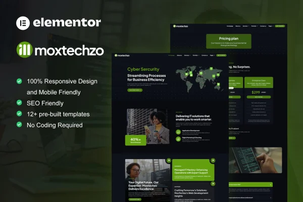 MoxTechzo Elementor template kit preview for tech company and IT service websites