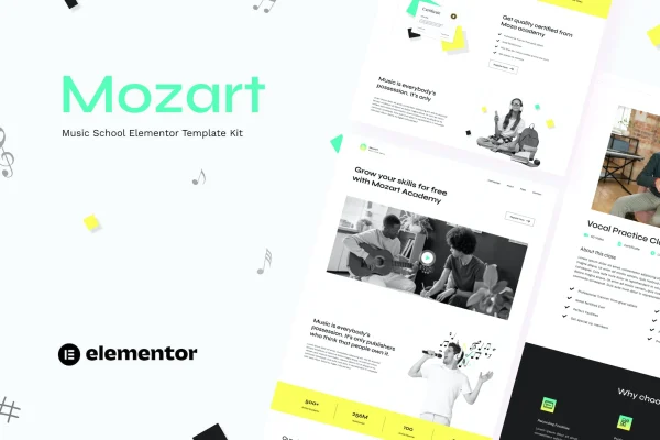 Mozart music school Elementor template kit preview