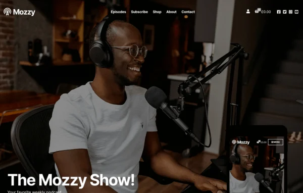 Mozzy Theme homepage preview for podcasters and music bands