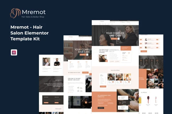 Mremot hair salon Elementor template kit page previews