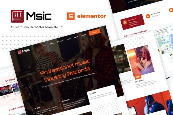 Msic music studio Elementor template kit cover image