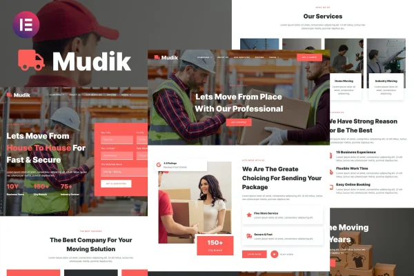 Mudik moving and transportation Elementor template kit preview