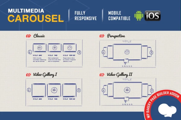 Multimedia Carousel addon for WPBakery banner with Classic and Perspective carousel styles