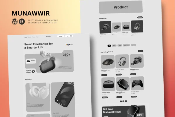 Munawwir electronics store Elementor template kit preview